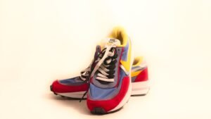 Pair of colorful sneakers on a white background