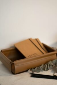 Best stackable paper trays for a home office desk, tiered tray with notebooks and pencils